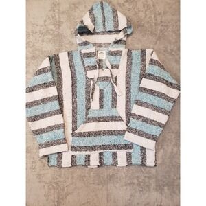 Cozumel Baja hoodie made in Mexico black white light blue striped  Size small